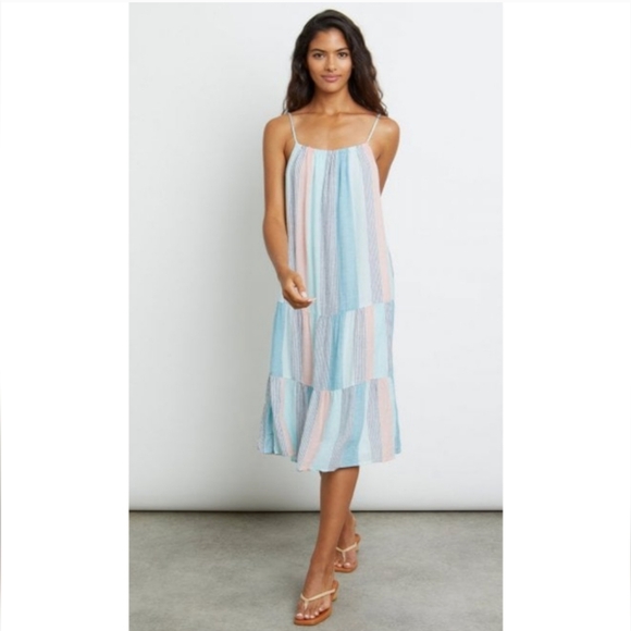 RAILS Adora Highland Stripe Tiered Coastal Beachy Pastel Midi Dress - Picture 1 of 11